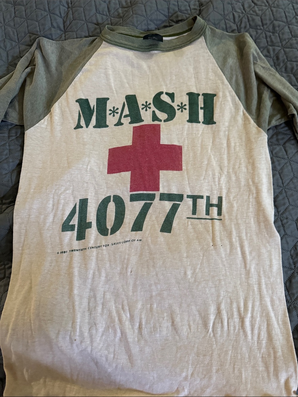 M*A*S*H 4077th Raglan Tee with Red Cross Graphic